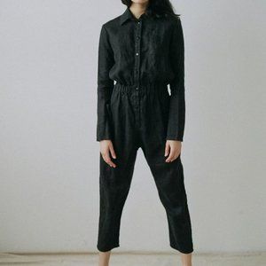 Ovate Penelope Linen Jumpsuit black elastic waist